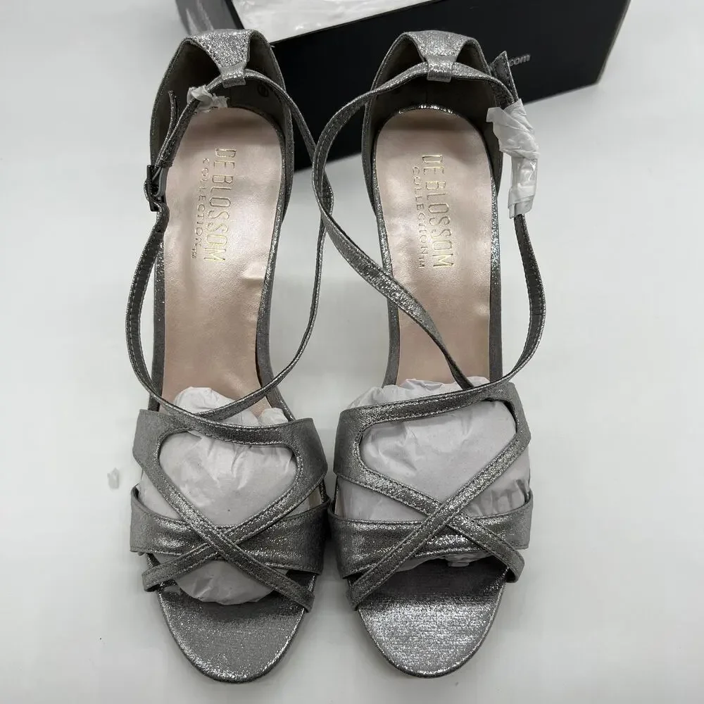 De Blossom Collection Ankle Strap Heeles Women's Size 9 Shoes Silver Shimmer
